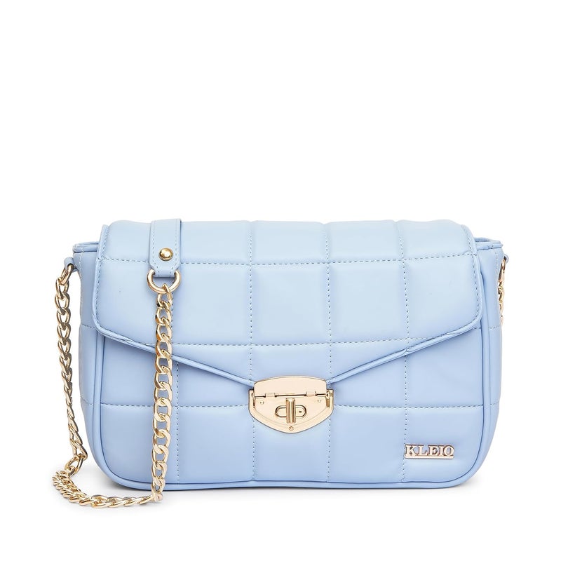 KLEIO Vegan Quilted Crossbody Sling Bag for Women and Girls - Turquoise - Image 1